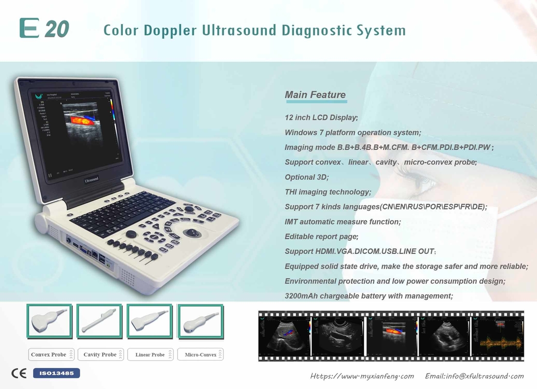 Win7 Sistemi Taşınabilir Renkli Doppler Ultrason Tarayıcı 3200mAh Pil